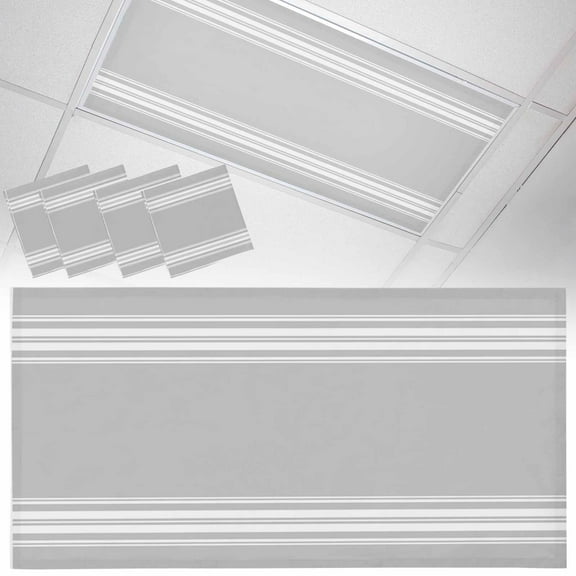 4 Pack Farmhouse Gray Fluorescent Light Covers for Ceiling Lights White Stripe Magnetic Ceiling Light Covers Overhead Light Filters for Office Classroom Home