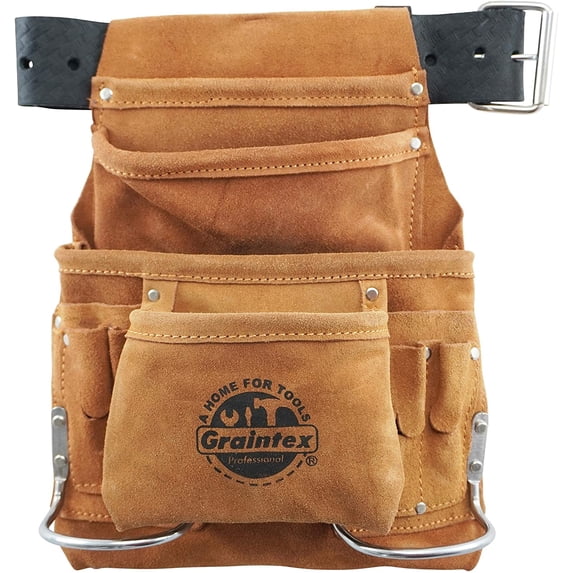 Graintex PL36S 10 Pocket Nail & Tool Pouch with Embossed Leather Belt