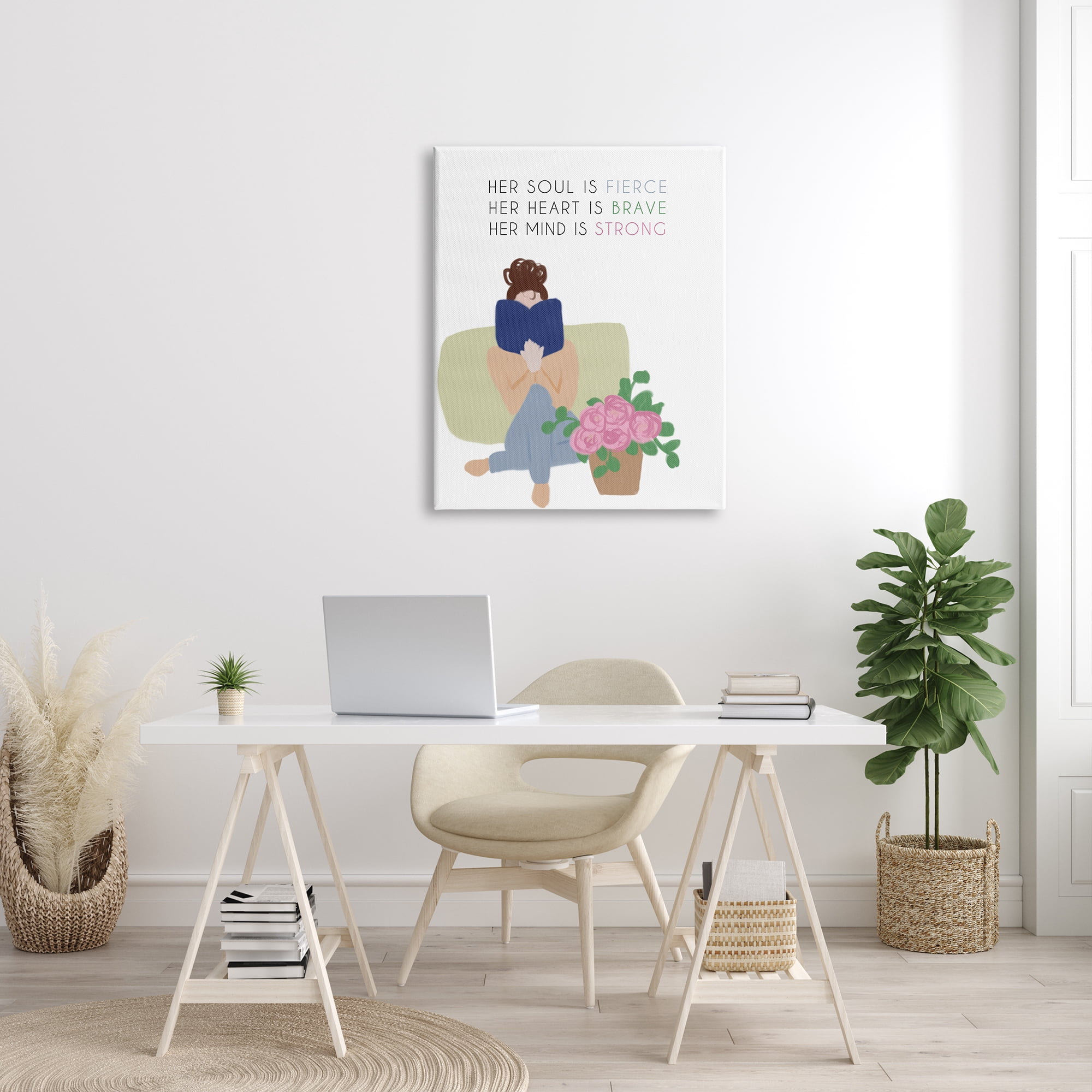 Stupell Industries Her Soul is Fierce Motivational Phrases Woman Reading Book Inspirational Painting Gallery Wrapped Canvas Print Wall Art, 30 x 40