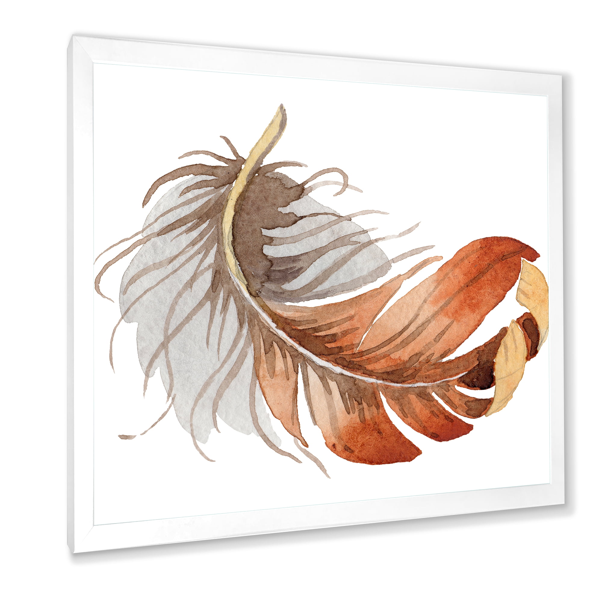 Designart 'Orange Ethnic Bird Feather On White' Bohemian & Eclectic Framed Art Print