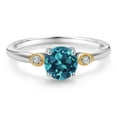 thumbnail image 2 of Gem Stone King 925 Silver and 10K Yellow Gold London Blue Topaz and White Lab Grown Diamond 3-Stone Engagement Ring for Women (1.13 Cttw, Round 6MM, Gemstone November Birthstone, Size 7), 2 of 4