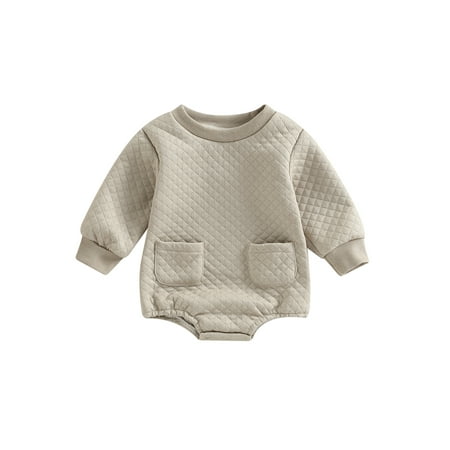 

Meihuida Baby Fall Winter Romper Casual Long Sleeve Solid Color Quilted Bodysuit with Pockets