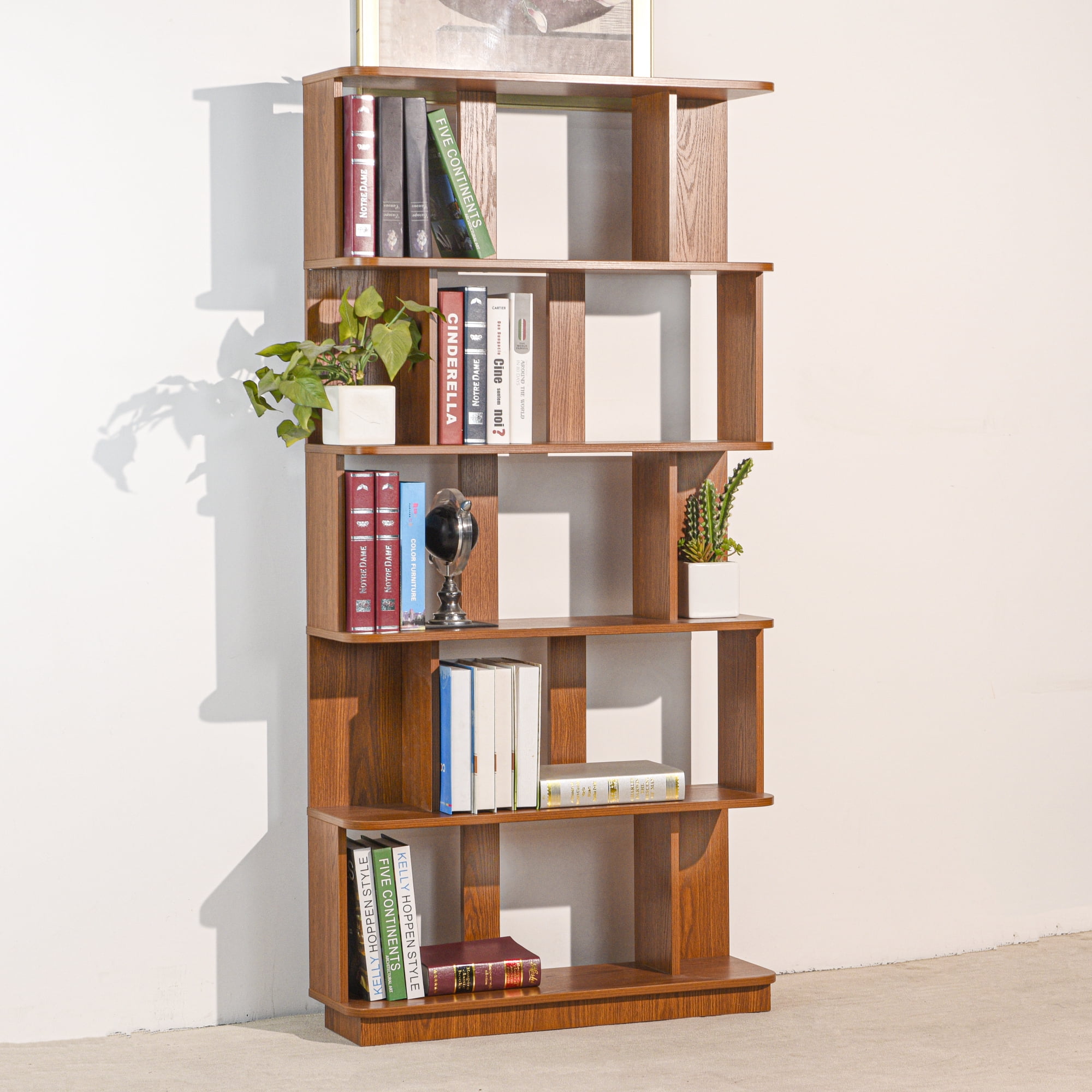 Leumius 5 Tier Open Storage Bookcase,Free Combination Bookshelf,Wood Display Shelving for Living Room Home Office Bedroom Decor Organizer,31.5" L x 64.56" H,Dark Oak