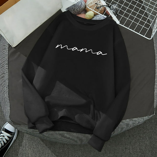 2024 Nouveau Chandail à Col Rond Imprimé de Lettres pour Femmes, Style de Rue, Manches Longues, Chandail à Capuchon à Enfiler à Lacets, Chandail à Manches Longues, Chandails à Capuchon pour Femmes, T-Shirt Cool pour Ados, Chandail pour Femmes « Auntie », Chandail Graphique