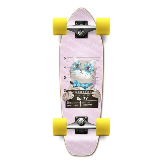 Yocaher Complete Mini Cruiser Graphic Longborad skateboard 27“ x 8" - Rockstar Kitty Cat - Pink Spiffy