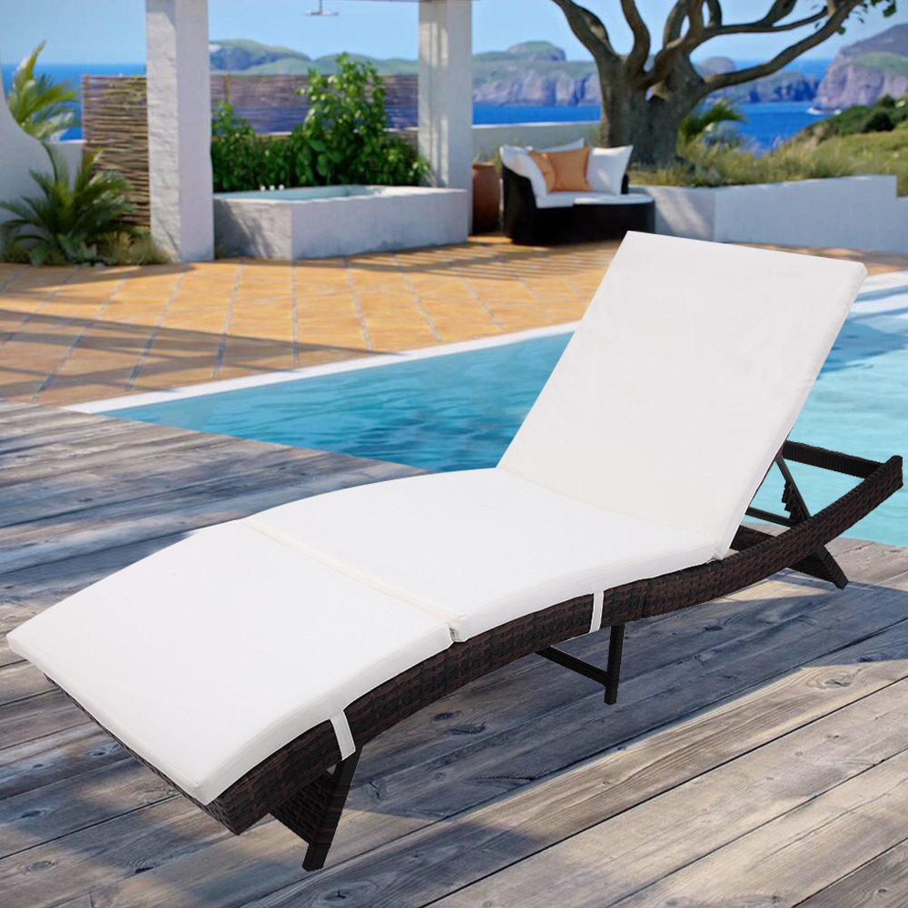 Outdoor Lounge Chairs, Rattan Patio Chaise Lounge Chairs with Adjustable Back& Cushion, All-Weather Sun Chaise Lounge for Backyard, Pool, Balcony, Deck, Patio Furniture, S Style, Black Wicker - image 1 of 9