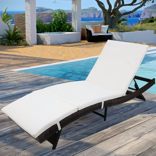 Outdoor Lounge Chairs, Rattan Patio Chaise Lounge Chairs with Adjustable Back& Cushion, All-Weather Sun Chaise Lounge for Backyard, Pool, Balcony, Deck, Patio Furniture, S Style, Black Wicker