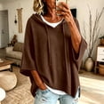 thumbnail image 2 of Pullover Sweaters for Women Hooded Side Slit Ribbed 3/4 Batwing Sleeve Sweaters Soft Ribbed Knitted Drawstring Sweatshirts Trendy Sweatshirts Daily Office Work Travel Outfits, Brown L, 2 of 5