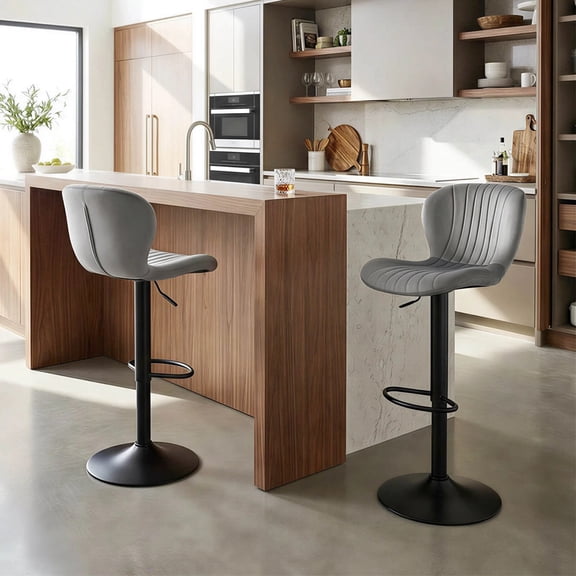 Auranook Bar Stools Set of 2 w/Velvet Upholstered Backrests Padded Seats Metal Footrests