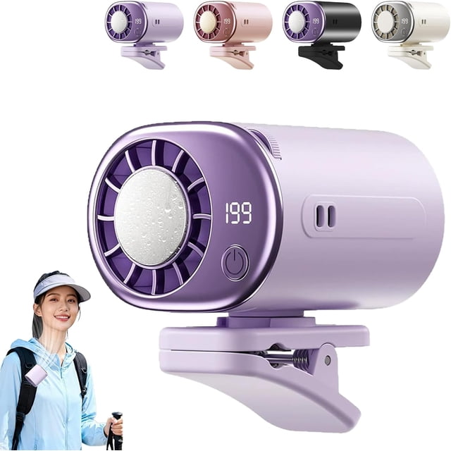 Ventilateur de Climatisation à Pince pour Voiture 2026 avec Affichage LED - Rotation à 360°, 199 Vitesses Réglables, Ventilateur de Refroidissement Personnel Rechargeable par USB (Violet)