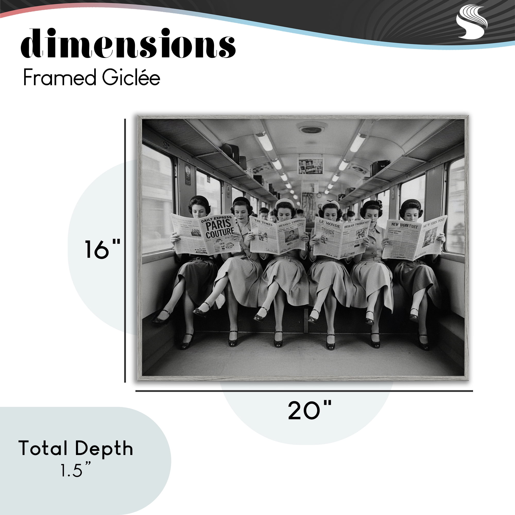 Stupell Industries Newsprint Ladies on Train Gray Framed Giclee Art, design by A Barefoot Stylist