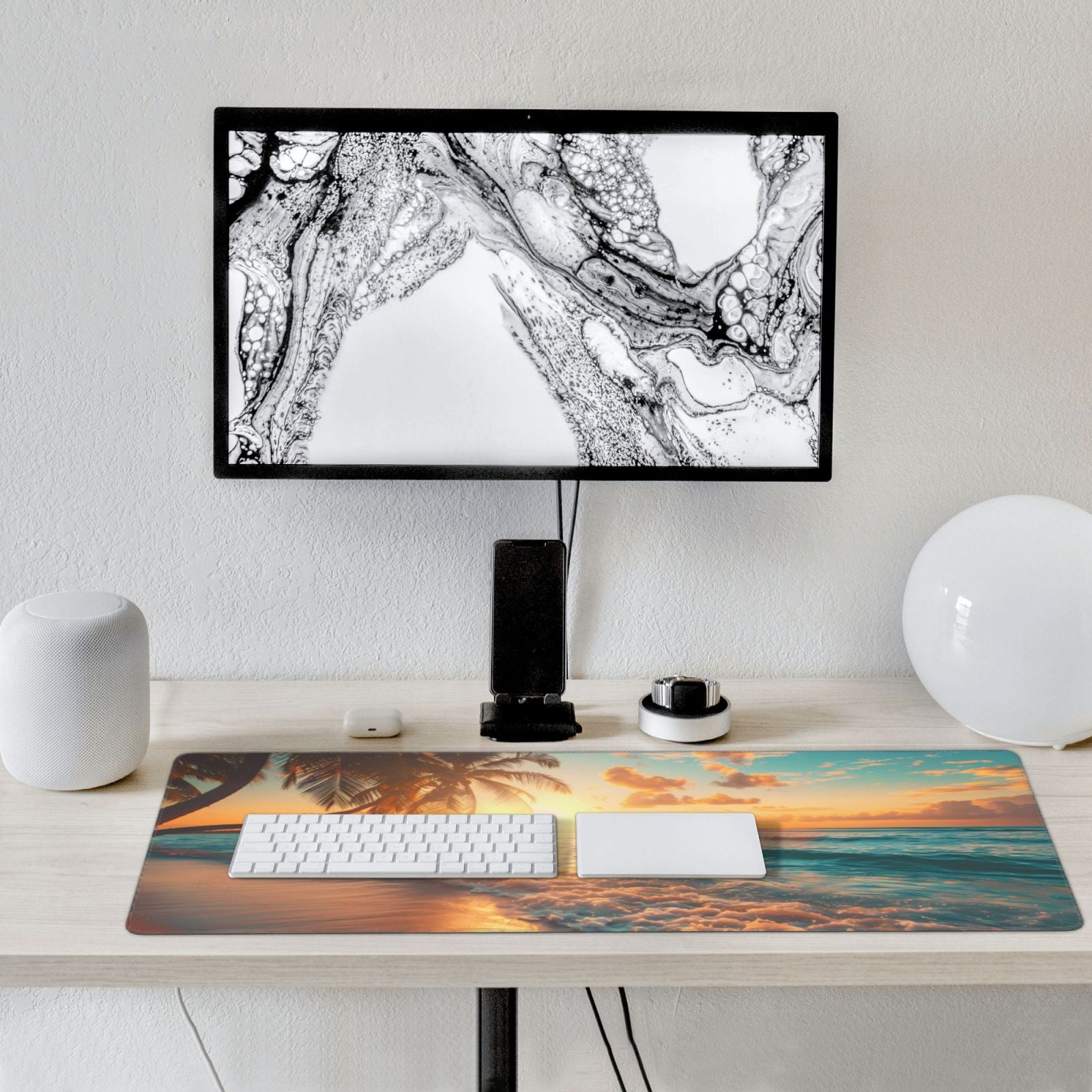 Xecao Tropical Sunset Beach Scene Print Large Mouse Pad, 16x35.5in Mousepad, Professional Non-Slip Rubber Base Big Mouse Pad, Mouse Pad for Gaming & Office Full Desk Mouse Pad