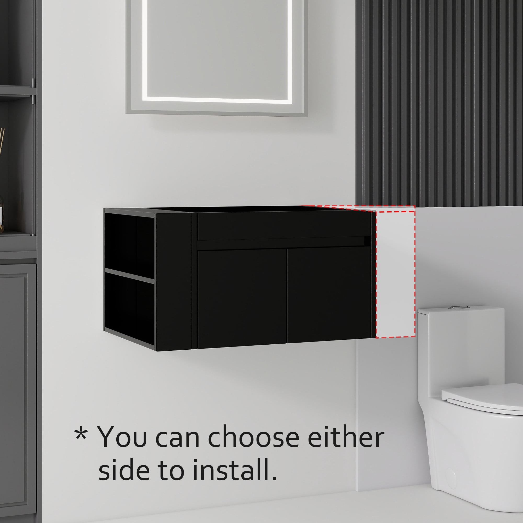 Leumius 30" Floating Bathroom Vanity Cabinet with Open Side Storage Compartment,Soft-Close Double Doors,Wall Mounted Bathroom Cabinet for Small Space,Cabinet Only,Black