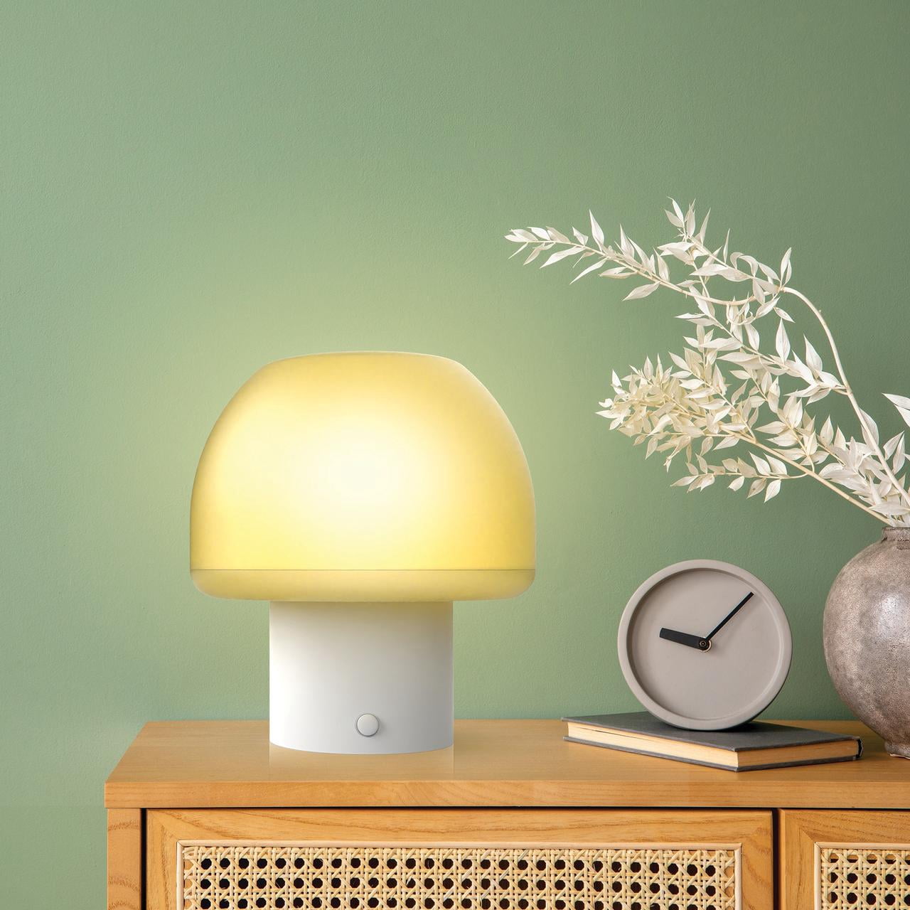 Xtreme Lit Multi-White Mushroom LED Accent Tabletop Lamp, Remote, Indoor Novelty Plastic
