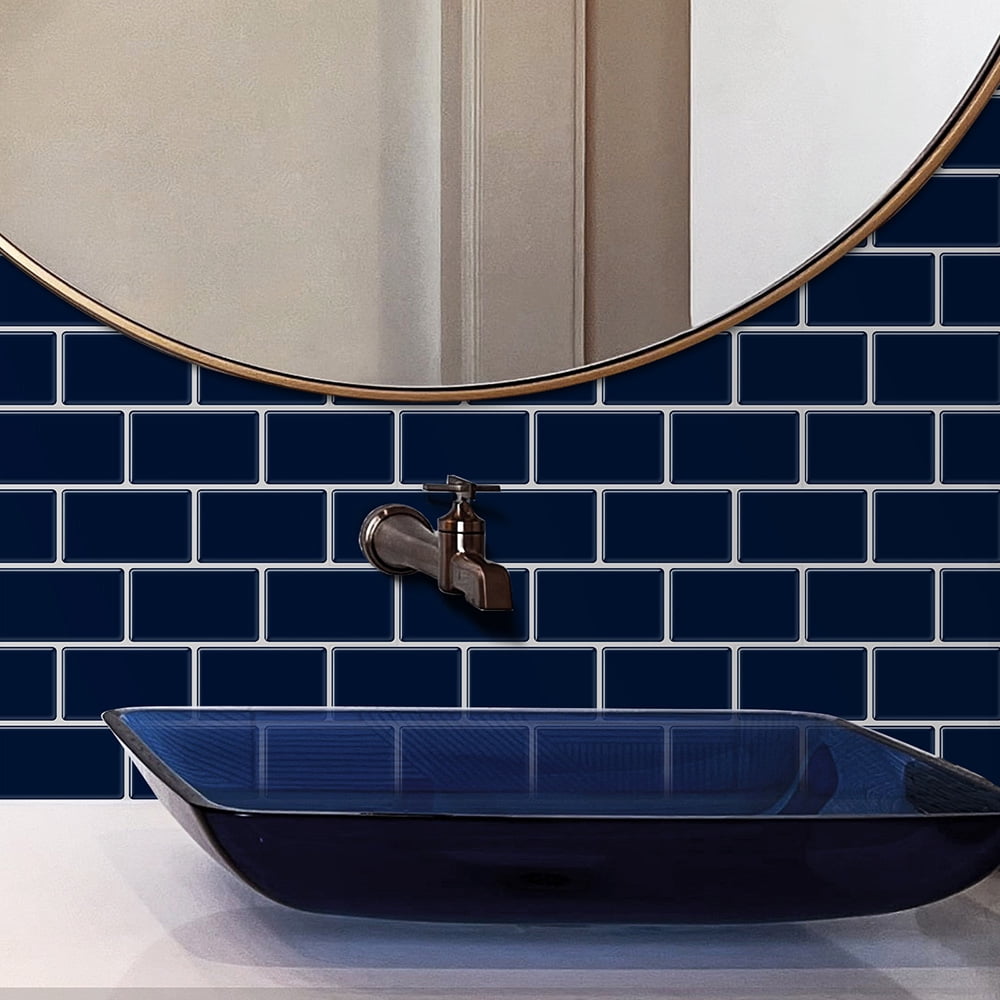 clevermosaics Deep Blue Peel and Stick Vinyl Wall Tiles for Kitchen & Bathroom Backsplash (Pack of 10, Thicker)
