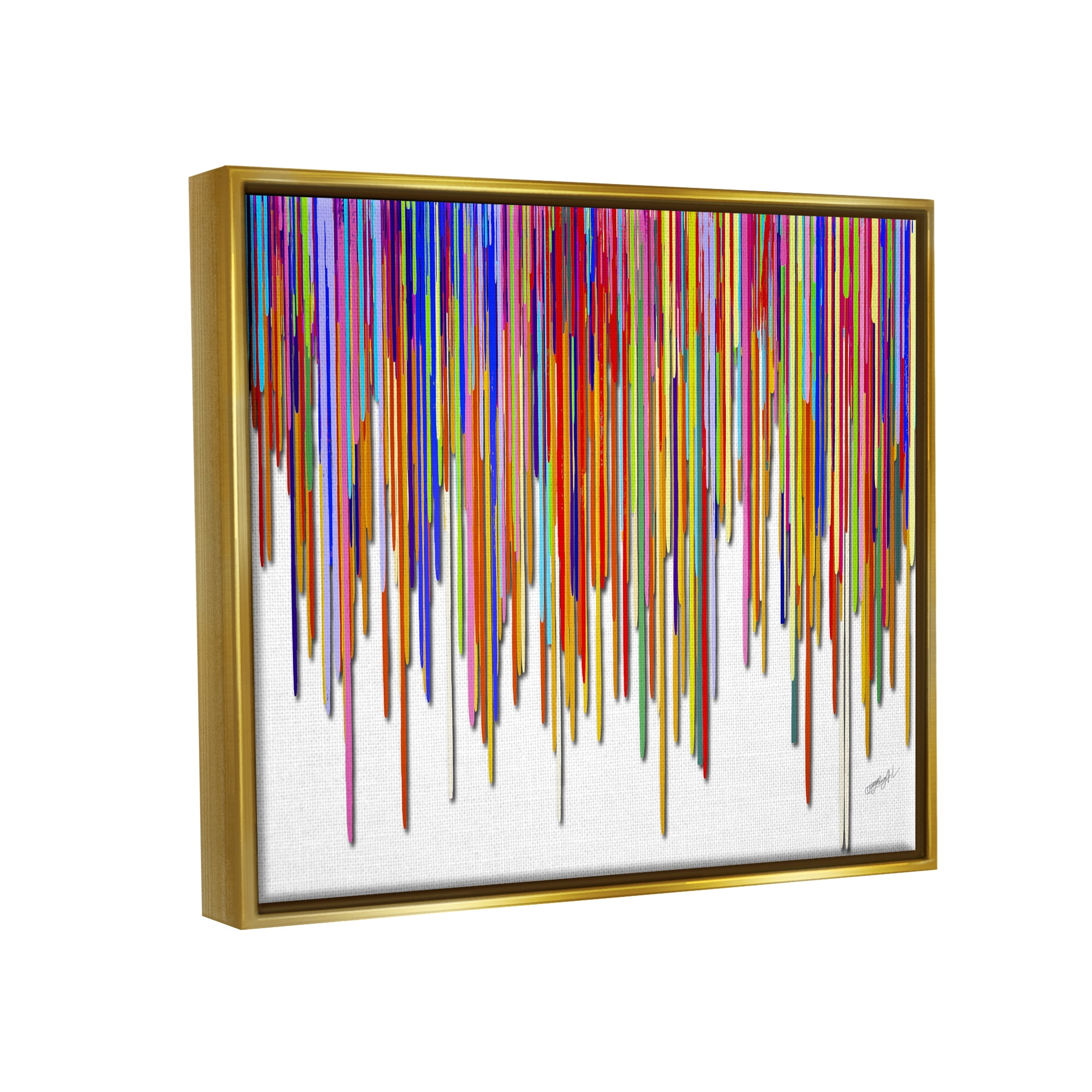 Stupell Industries Abstract Rainbow Lines Dripping Abstract Painting Gold Floater Framed Art Print Wall Art, 21 x 17