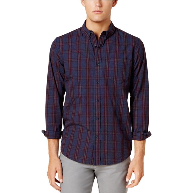 American Rag Mens Felix Plaid Button Up Shirt, darkscarletcb, M Neck