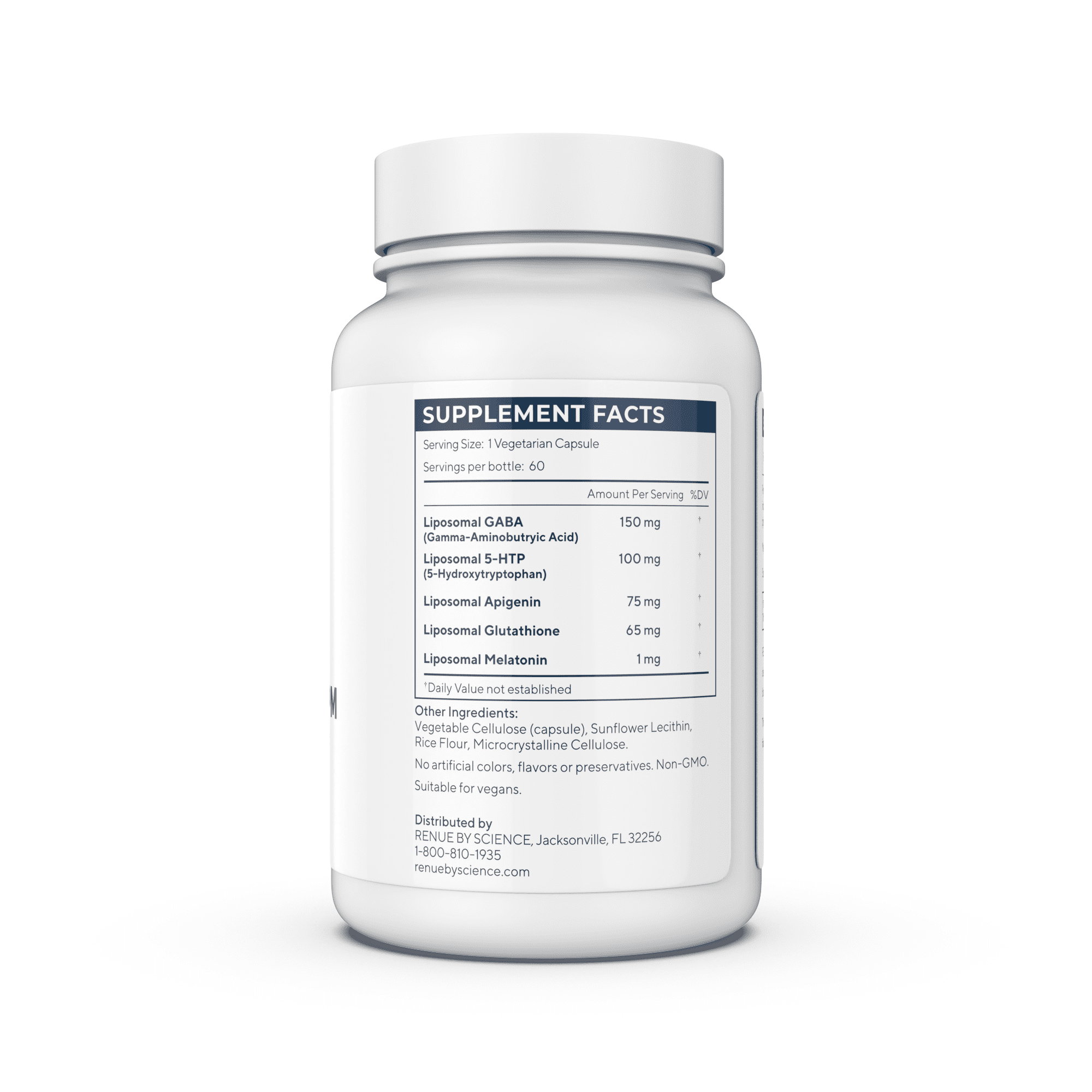 RENUE by SCIENCE Restore PM | Liposomal Melatonin GABA Supplements | 60 Capsules with Melatonin (3.5mg) 5HTP (100mg) Glutathione (65mg) Apigenin (75mg) GABA (150mg) - Non-GMO | Made in the USA