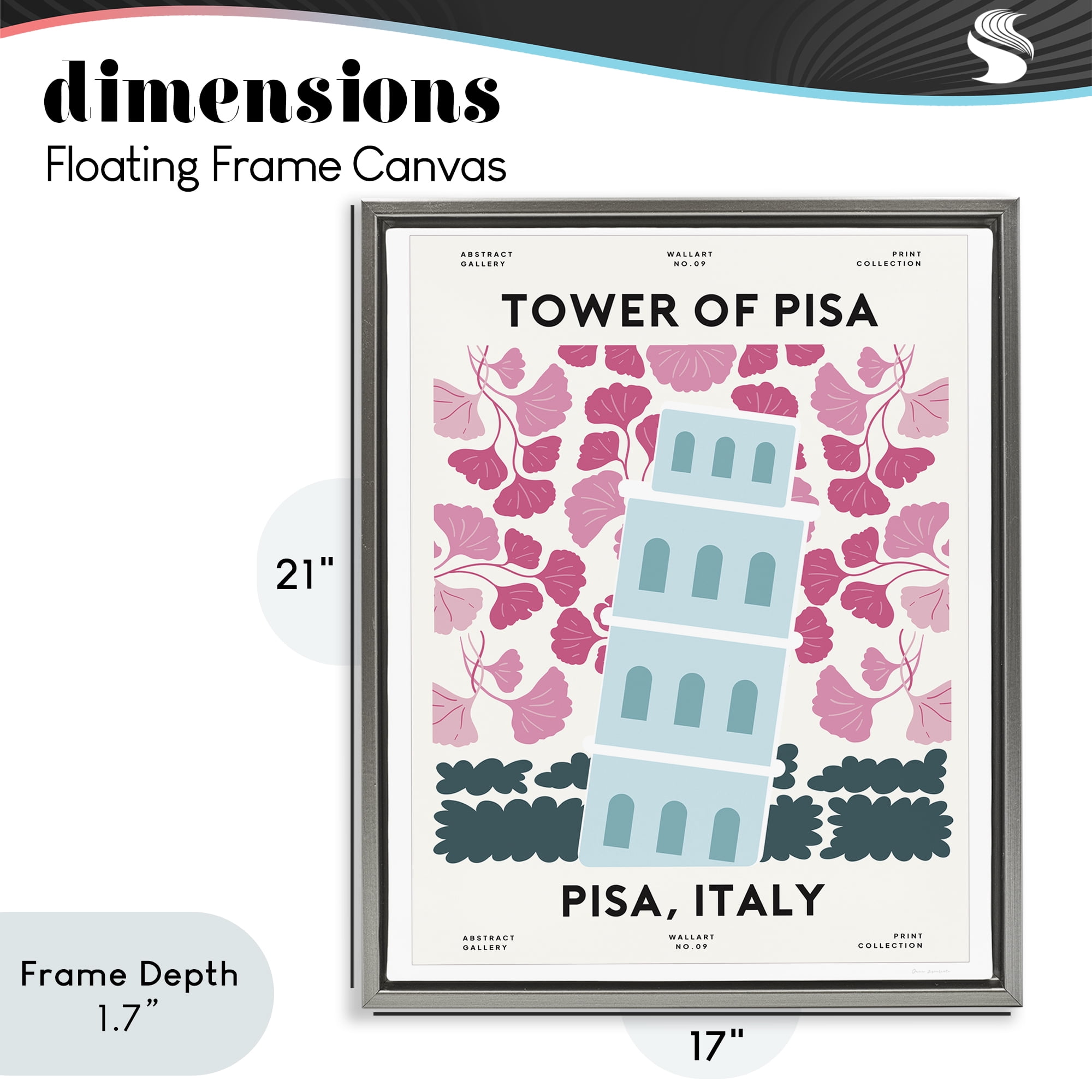 Stupell Industries Pastel Groovy Tower of Pisa Gray Framed Floater Canvas Wall Art, design by Omar Escalante