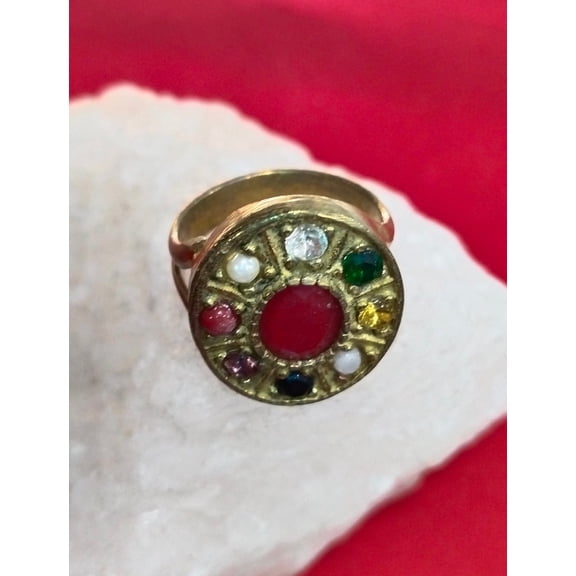 God Of Wealth Magic Become Rich Attract Money Pagan Ring | Most Powerful & Divine | Handmade Round Multicolor Gemstone Ring