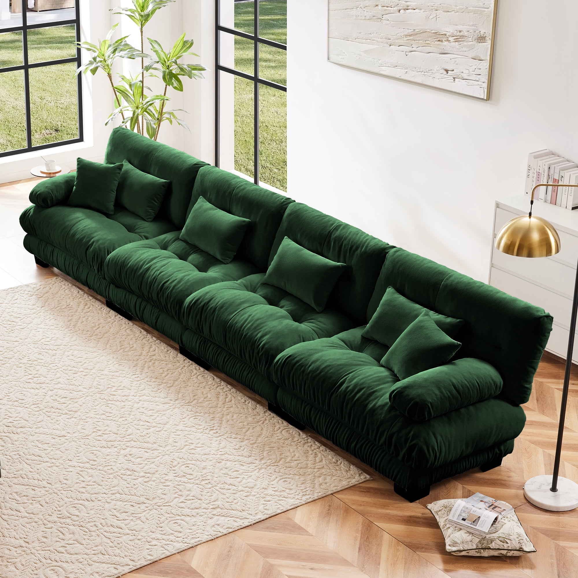MAYEERTY 173.2in 4-Seater Sectional Sofa Modular Deep Seat Sofa Couch , Chenille Sofa for Living Room, Apartment, Studio, Office, Green