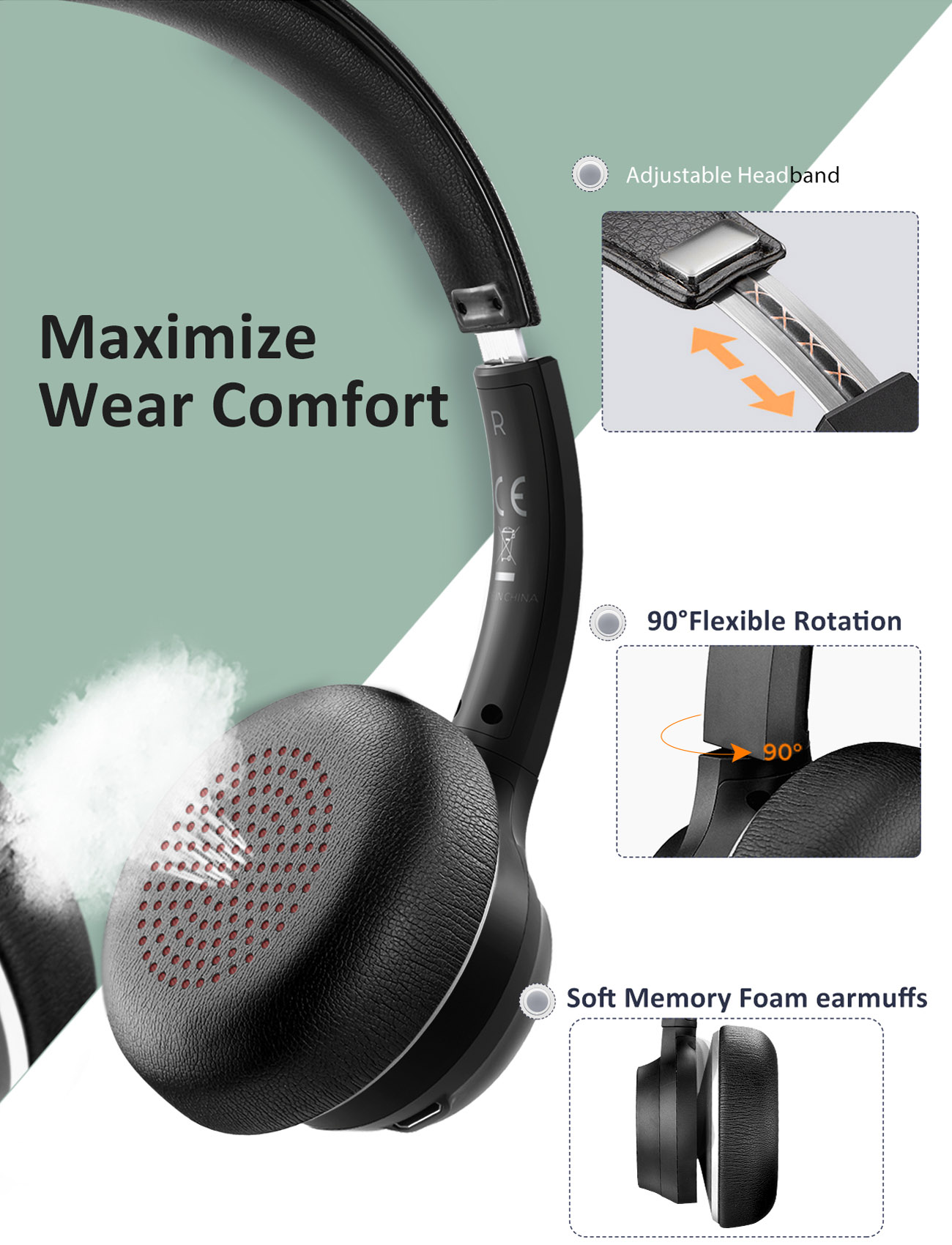 KLYLOP Wireless Bluetooth Headphones, Dual Noise Cancelling Microphone & cVc8.0 Technology,22Hrs Talktime, 3.5mm&Wireless Connection for Teams Zoom Skype