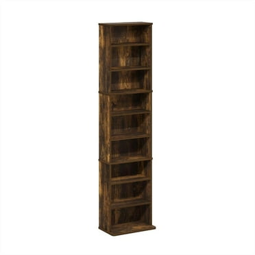 JAYA Amber Pine 9-Shelf Multimedia Media Storage Tower Rack with Adjustable Shelves