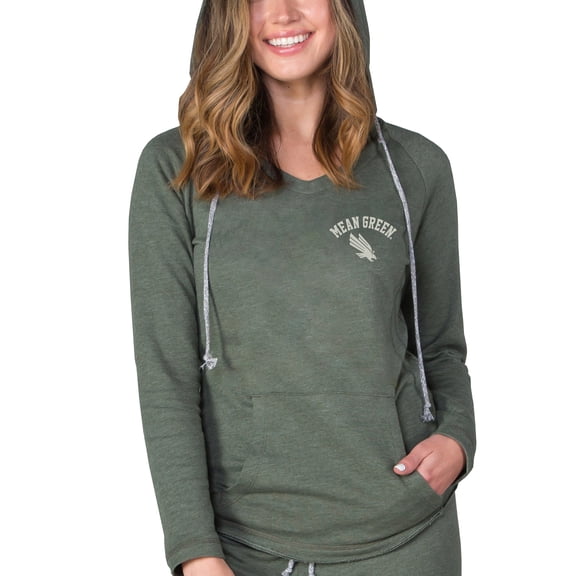 Women's-Concepts Sport  Green North Texas Mean Green Mainstream Terry Tri-Blend V-Neck Pullover Hoodie