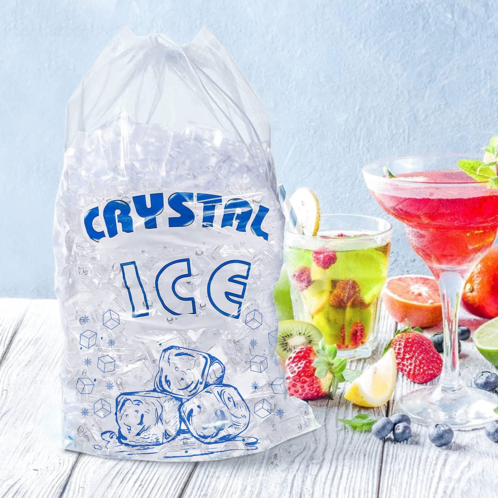 HomeLife 50Pcs/Set Ice Cube Bag Clear PE Adjustable Drawstring Closure Leakproof Heavy Duty Ice Storage Bag Kitchen Supplies