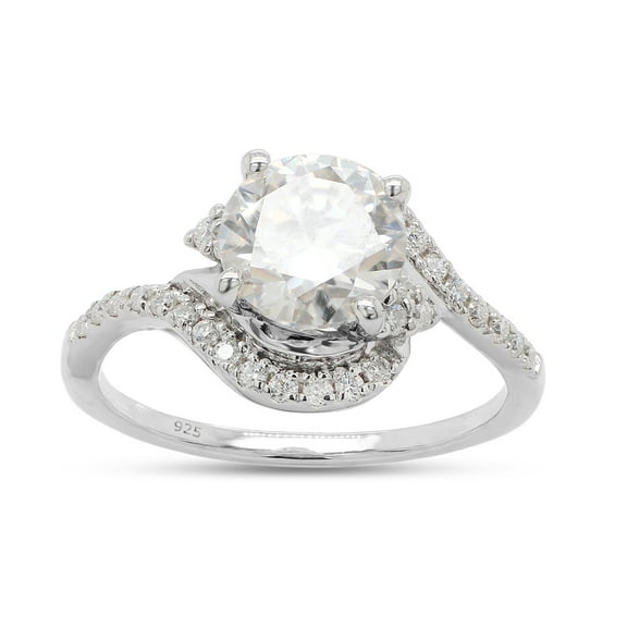 2 Carat Round Cut Lab Created Moissanite Diamond Two Tone Swirl Bypass Engagement Ring For Women In 14K White Gold Over Sterling Silver (G-H Color, VVS1 Clarity, 2 Cttw) Size - 4