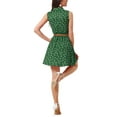 thumbnail image 3 of INSPIRE CHIC Women's Floral Printed Half Placket Knee Length Sleeveless Spring Belted Dress XS Green-cat Print, 3 of 6