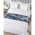 thumbnail image 5 of Bed Runner Scarf Twin Size, White Navy Blue Stain Bed Runners & Scarves for Foot of Beds, Marble Texture Abstract Art Decorative Bedding Runner Scarf for Hotel Home Bedroom, 5 of 6