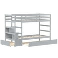 thumbnail image 2 of Costway Twin Over Twin Bunk Bed with Trundle Stairway and Storage Shelf Drawer Grey, 2 of 9
