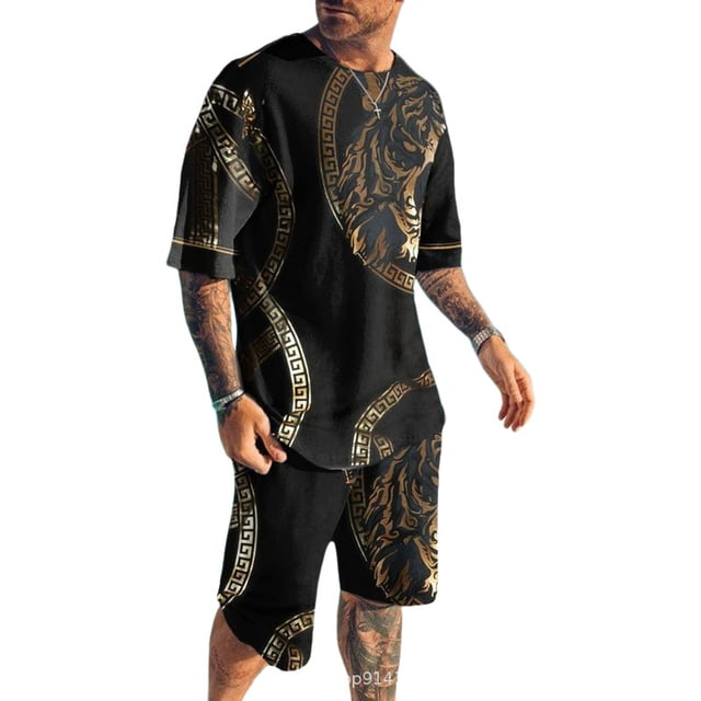 Conjunto de camiseta y pantalones cortos para hombre, talla grande, impreso en 3D