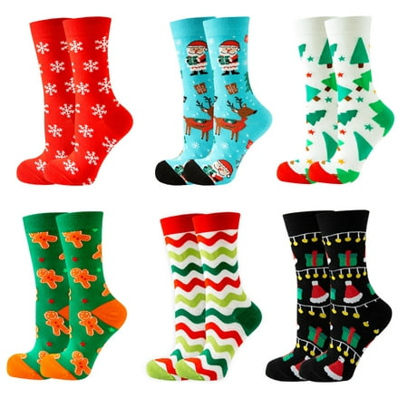 6 Pairs Christmas Socks for Women Girls Cute Funny Socks, Novelty Holiday Socks, Winter Socks Christmas Gifts for Women Lady Slipper Socks
