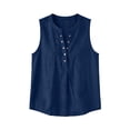 thumbnail image 4 of oqasdz Tank Tops for Women Sleeveless Button Crewneck Solid Color Shirt Comfort Loose Fit Blouse Lightweight Daily Wear Versatile Casual Summer,Navy,2XL, 4 of 4