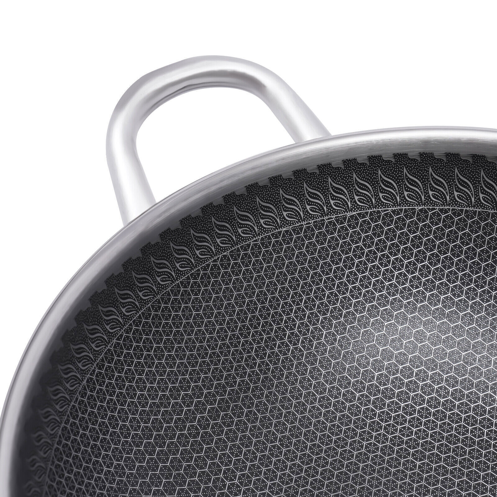 12in Stainless Steel Double Sided Honeycomb Cooking Frying Wok Pan with Lid Non Stick for Frying, Steaming, Boiling