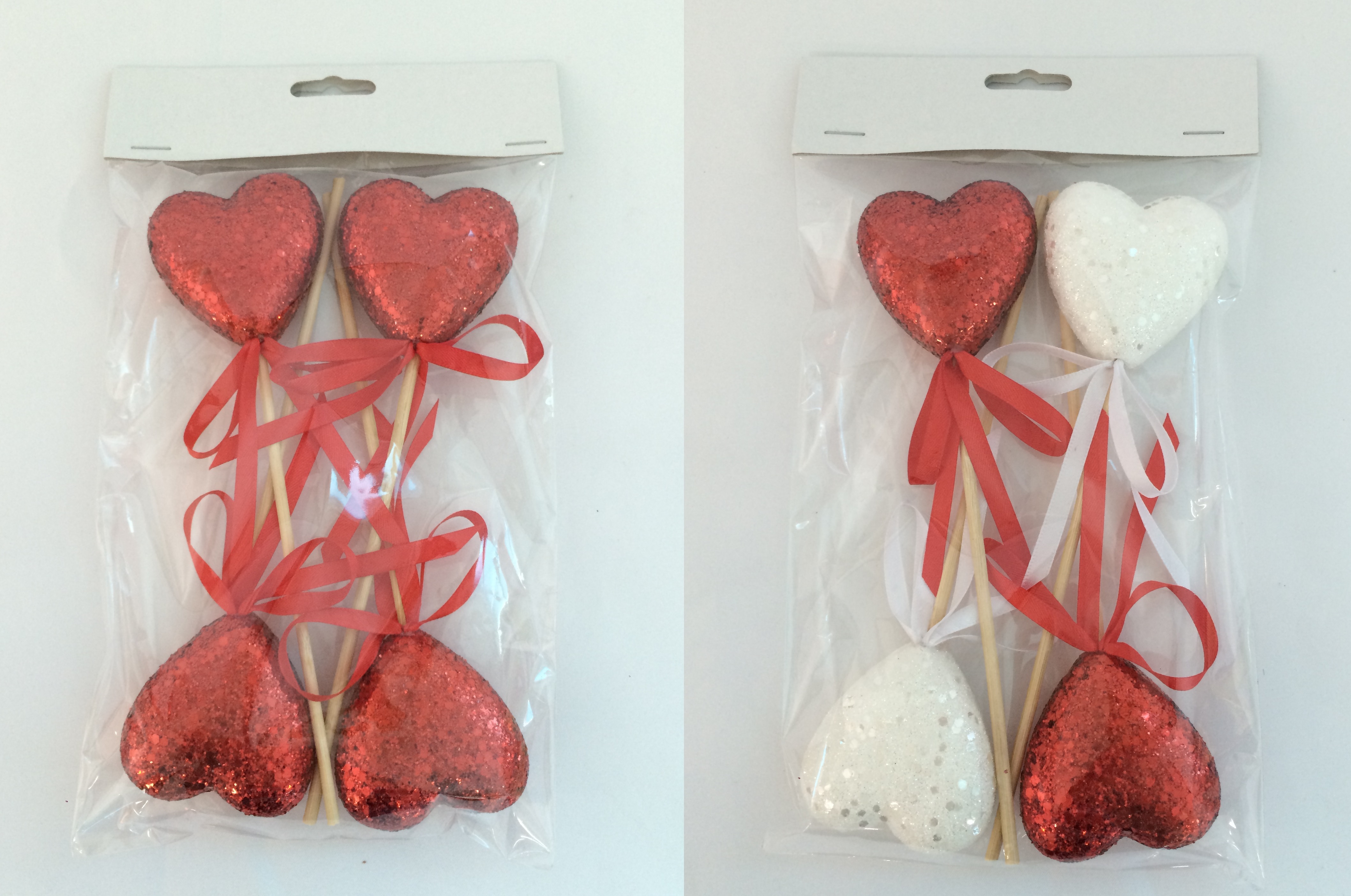 Valentine 4 Gltr Heart Pickred/white Heart Pick