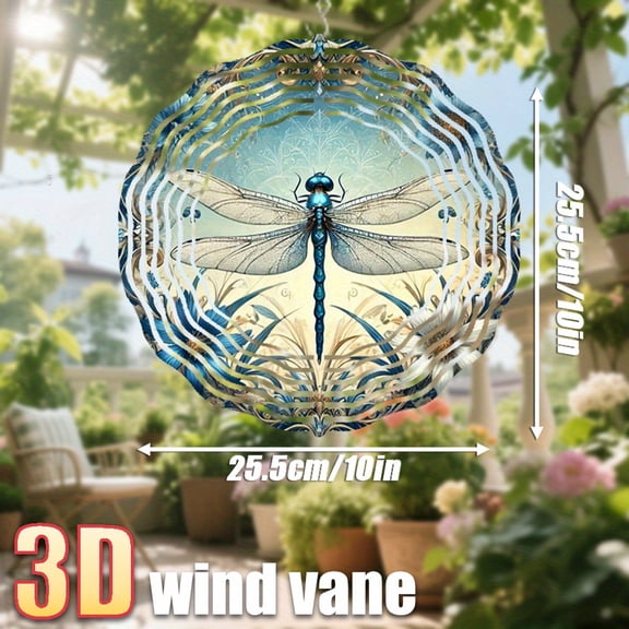 HELLOYOUNG Dragonfly Wind Chime Outdoor Decor Blue Dragonfly Fluttering Flower Hanging Ornament, 360° Rotating Pendant for Balcony Garden Rainbow Room Decor, 10 Inch DIY Creative Metal Art