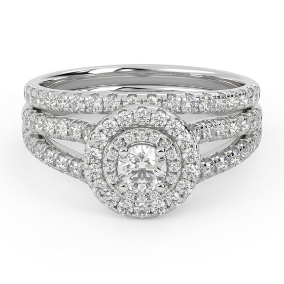 AFFY Shank Double Halo Bridal Set Ring for Women, IGI Certified 1.00 Carat (ctw) Round Cut Lab Grown Diamond Engagement Wedding Ring 14K Solid White Gold F-G, VS-SI Quality Ring Size-4