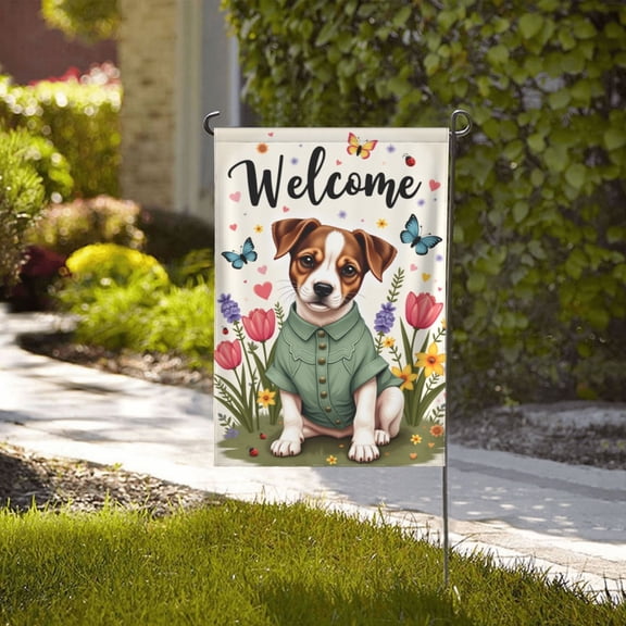 Welcome Spring Garden Flag Adorable Jack Russell Terrier In Flowers DoubleSided 12x18 Inch Outdoor Yard Decor House Flag Seasonal Farmhouse Banner Spring Summer Patio Decoration