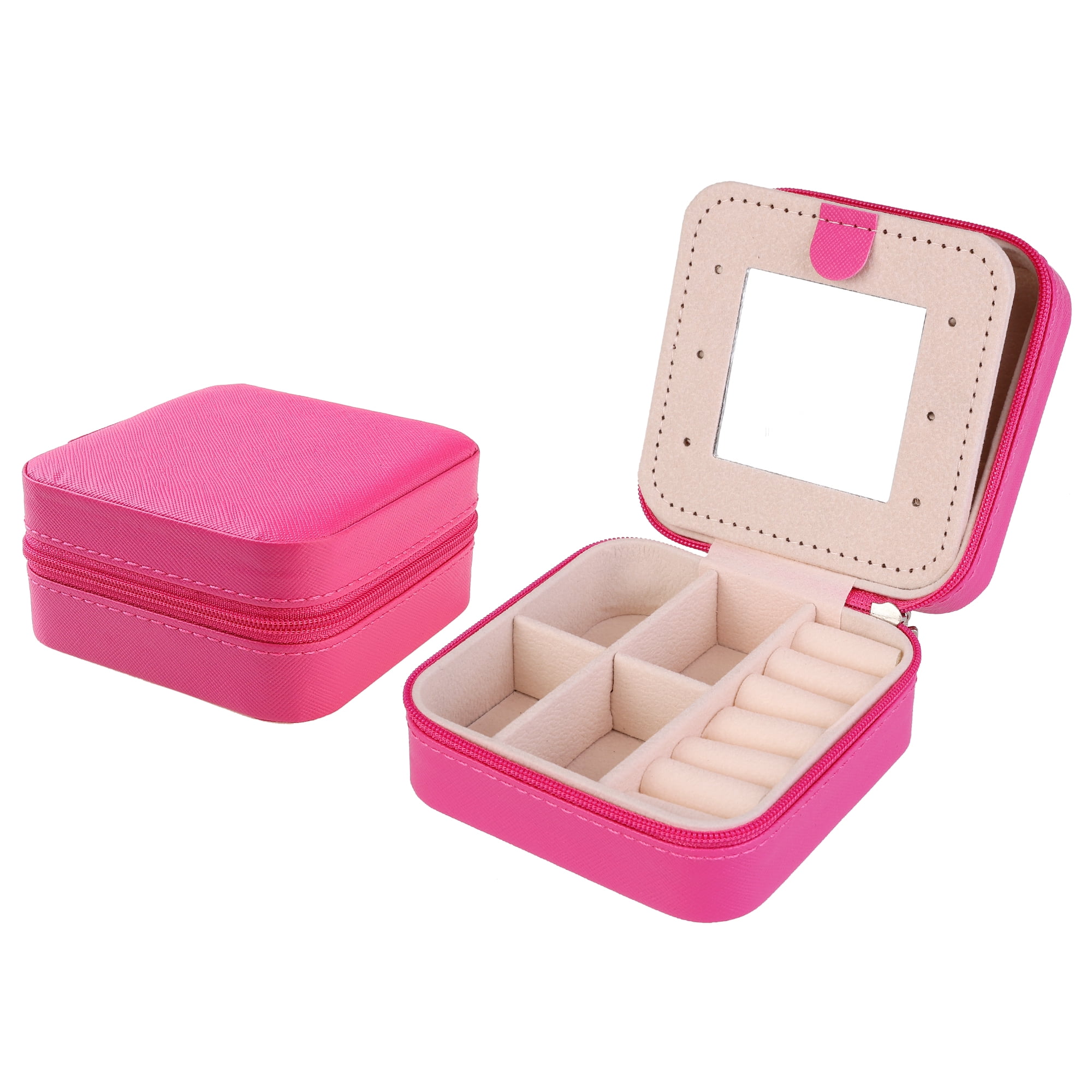 Unique Bargains Jewelry Box Small PU Leather Jewelry Organizer Case Storage Display Holder Rose