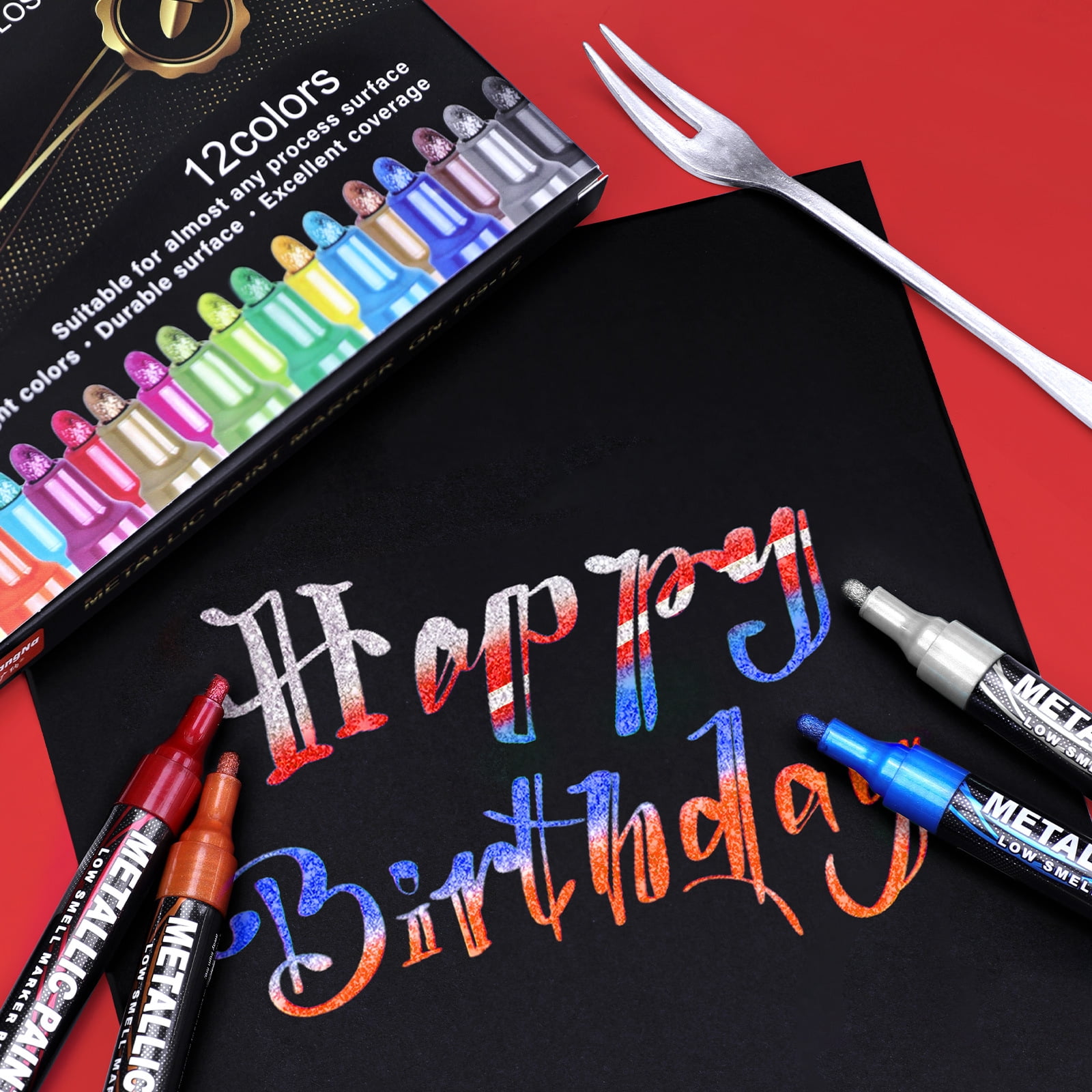 Matellic 12 Colors Nail Art  Markers， Metal Highlighter Waterproof，Car Modeling Drawing Painting Liner DIY