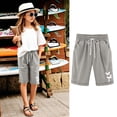 thumbnail image 2 of MIXUE Girls Pants Kids Summer Solid Color Butterfly Print Elastic Waist Drawstring Thin Loose Casual Trousers Outwear,Gray,9-10 Years, 2 of 5