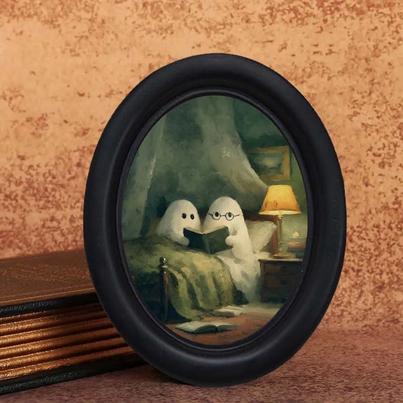 Halloween Ghost Decor Framed Wall Art, Vintage Ghost Picture Frame with Spooky Design, Wood Wall Decor for Indoor Living Room Bedroom
