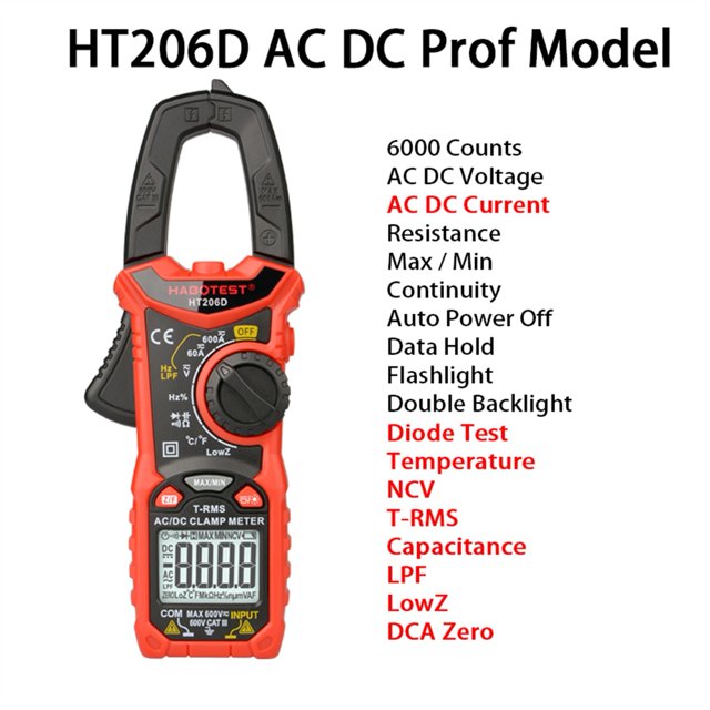 HT206 Pince Numérique Mètre Multimètre Testeur de Transistor Voltmètre RMS Véritable Haute Précision NCV Ohm Hz Testeur, Haute Efficacité