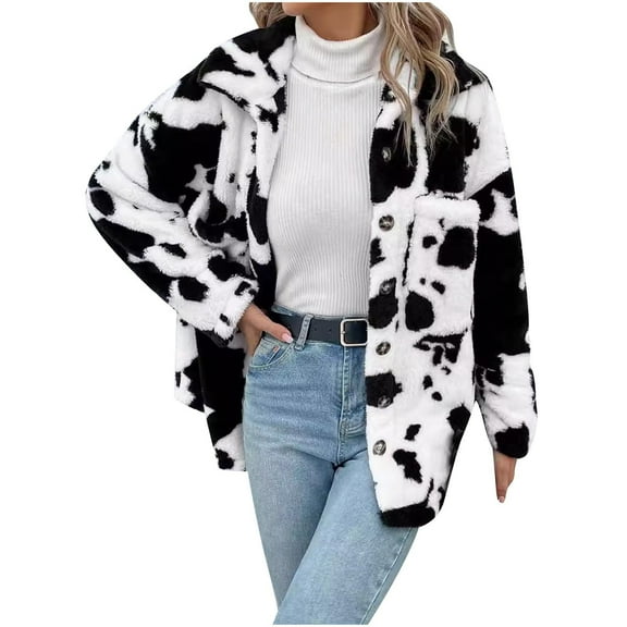 Aloohaidyvio Womens Fuzzy Fleece Jacket Winter Open Front Cardigans Warm Lapel Outerwear with Pocket 2024 Coats for Women Clearance