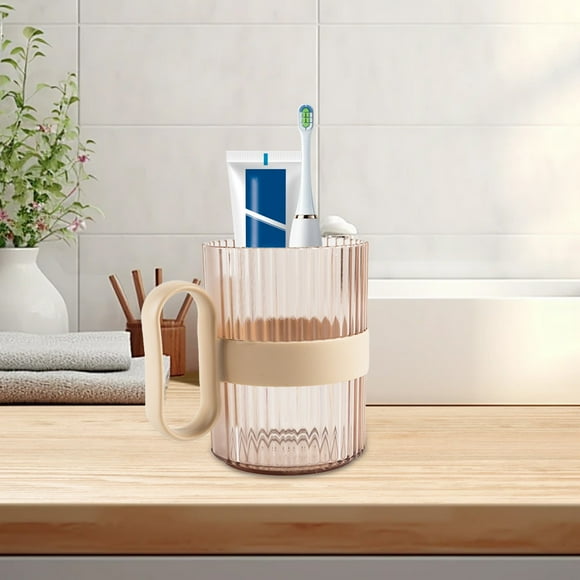 Vaso de Enjuague Bucal de Plástico Transparente de 380 Ml con Asa para Parejas y Niños (Azul, Rojo, Gris y Caqui)