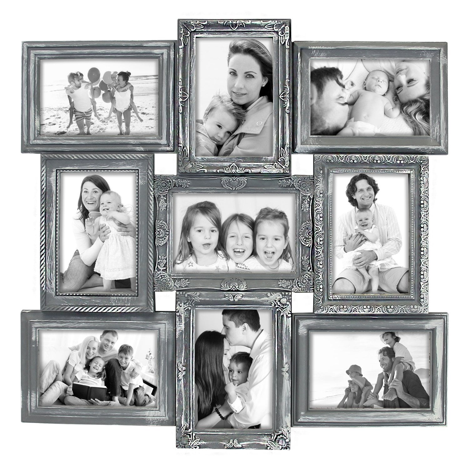 Photo Frame 9 Opening Photo Frame Classic Royal Gray Ashes Frame 18 x 18 Wall Hanging Photo