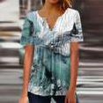 thumbnail image 1 of RT5YKing Blouse d'Été Sexy à Manches Courtes Col en V Boutonnée Imprimé Floral pour Femmes, 1 of 5